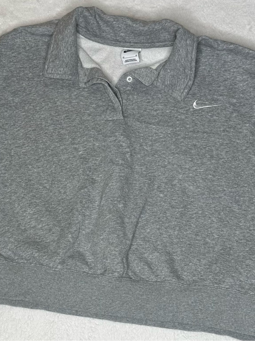 Nike 3X Gray Fleece Long Sleeve Polo Pullover Sweatshirt Embroidered Swoosh